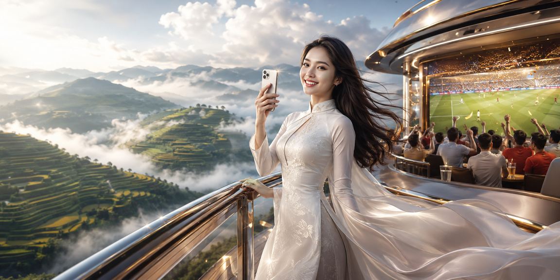 Người dùng tại Sa Pa xem casino mobile trong trang phục áo dài